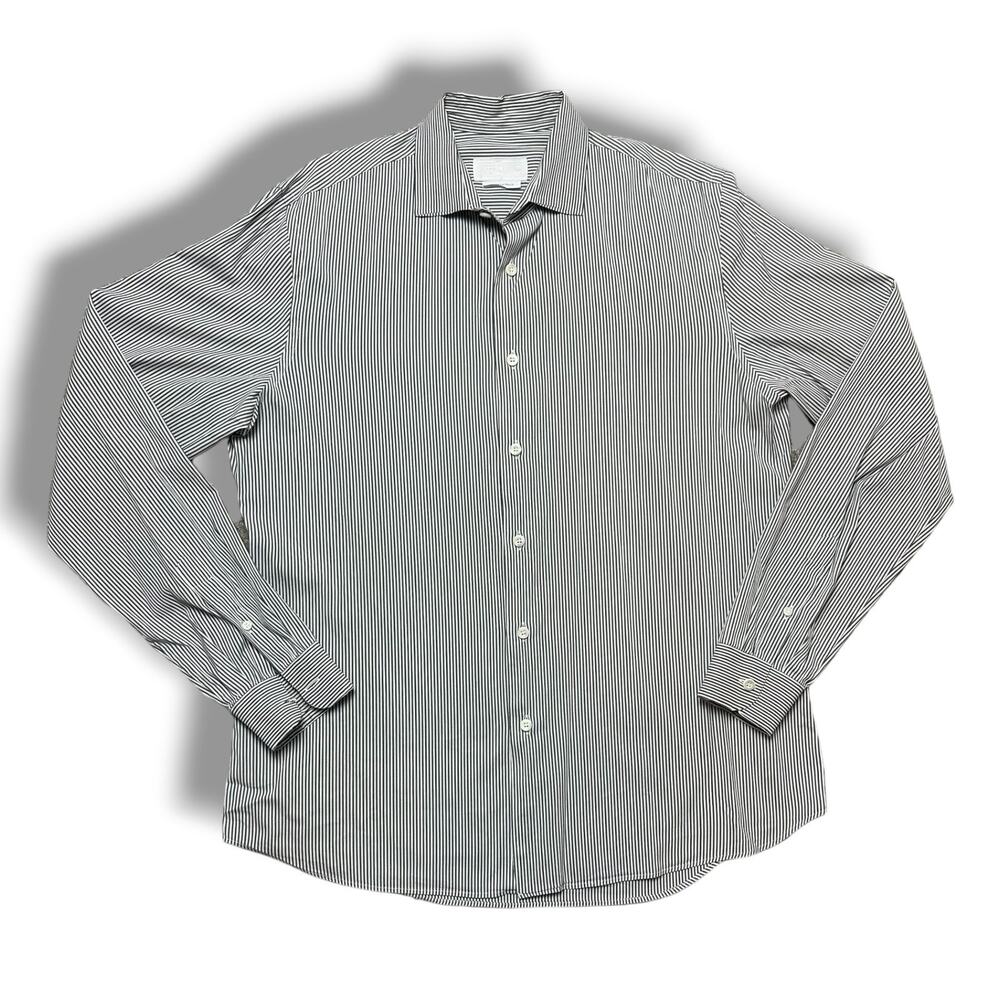 Prada Milano Striped Cotton Button Up Dress Shirt Black White Italy Sz 15.5